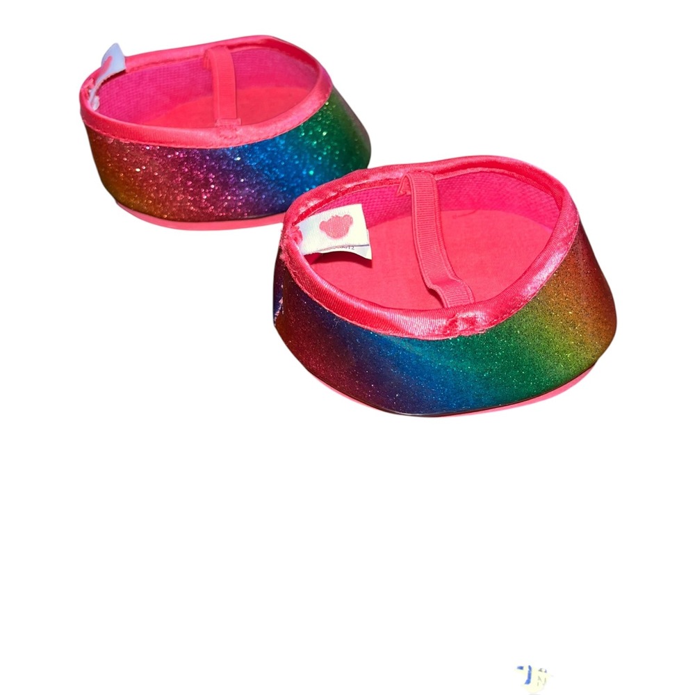 Build-A-Bear Rainbow Glitter Flats Shoes Pink Elastic Strap Plush Accessory - Picture 4 of 6